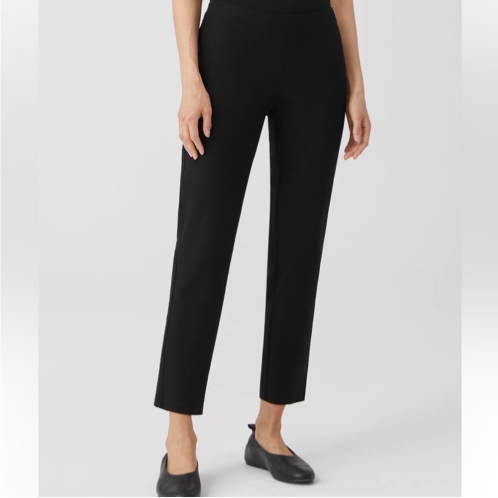 Eileen Fisher Black Cropped Straight-Leg Knit Pants